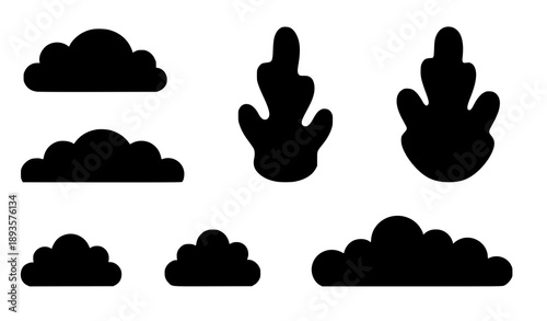 Naive garden green shrubbery flat vector illustration set isolated on white