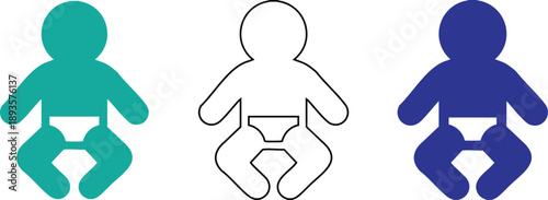 Three colorful baby silhouettes with diapers on white background for infographics  baby icons