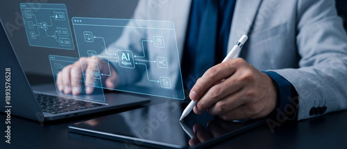 workflow Ai automation concept artificial intelligence software with training, workflow, automation, flow, ai, work, concept