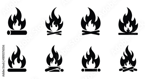 Black silhouettes of various campfire and flame designs