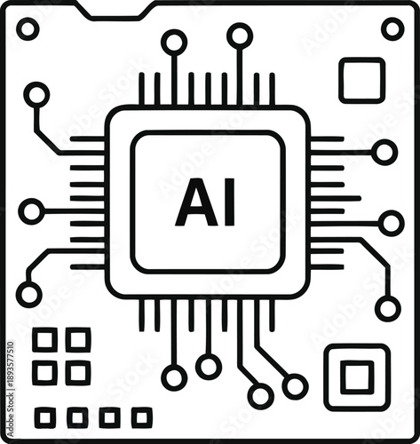 Vector  illustration of AI processor chip and circuit board illustration isolated on transparent background