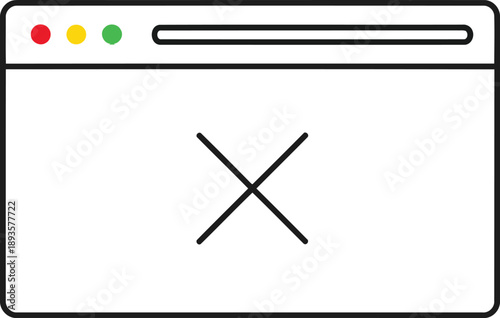 Vector  illustration of Web browser window with cross icon for error or close isolated on transparent background