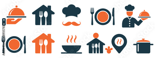 Restaurant food kitchen icon set. vector Illustration
