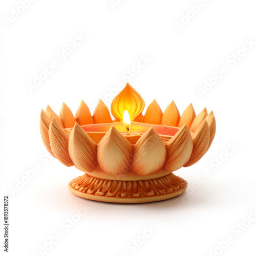 Wallpaper Mural Soft 3D clay Karthigai Deepam lamp with lotus base, isolated on white background, rounded handcrafted look, warm light symbolizing devotion Torontodigital.ca