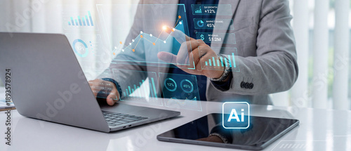 Corporate analyst manages financial planning and performance strategy via AI dashboard. with analysis, manager, financial, finance, analyst, manage