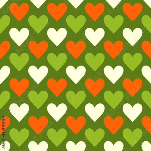 St. Patricks Day seamless pattern of Irish hearts on isolated background. Hand drawn design for St. Paddy day celebration, party decoration, wallpaper, scrapbooking, textile, home decor.
