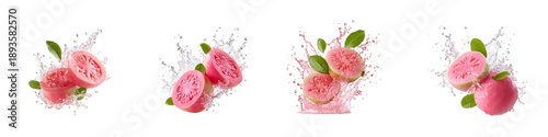 Set of guava slice splash isolated on transparent background