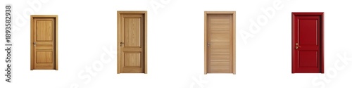 Set of wooden door isolated on transparent background