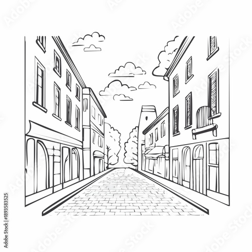 Quaint European street scene with historic buildings and cobblestone road