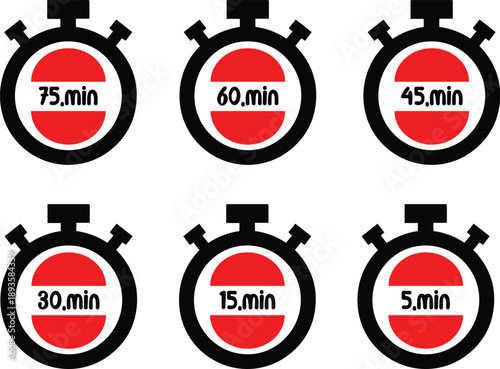 Stopwatch Displaying Time Intervals from 5 to 75 Minutes seventy