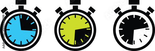 Three Stopwatch Displaying Time Progress in Blue Yellow and Black Color Schemes segments