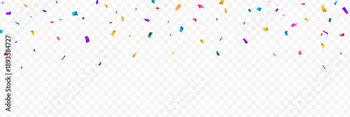 Confetti color celebration background. Paper ribbon bg. Colorful carnival design. Birthday party. Anniversary banner. Glitter holiday festival. Flying particle. Happy tinsel. Vector illustration.
