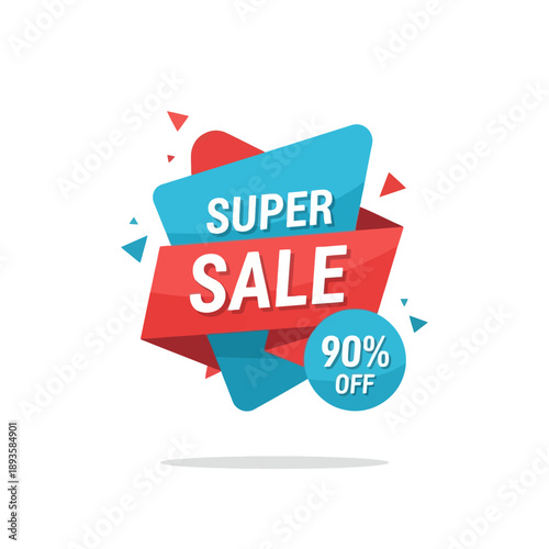 Vibrant Super Sale Banner with 90% Off Offer Graphic Illustration