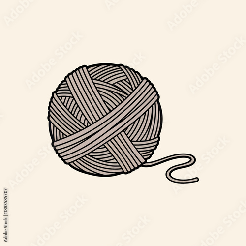 Simple illustration of a ball of yarn with a loose strand, rendered in a minimalist style with clean lines and a neutral color palette.