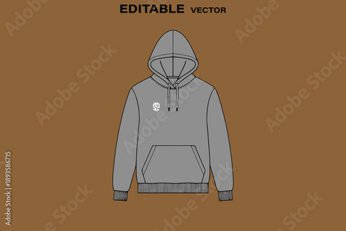 Gray hoodie template with white logo on brown background