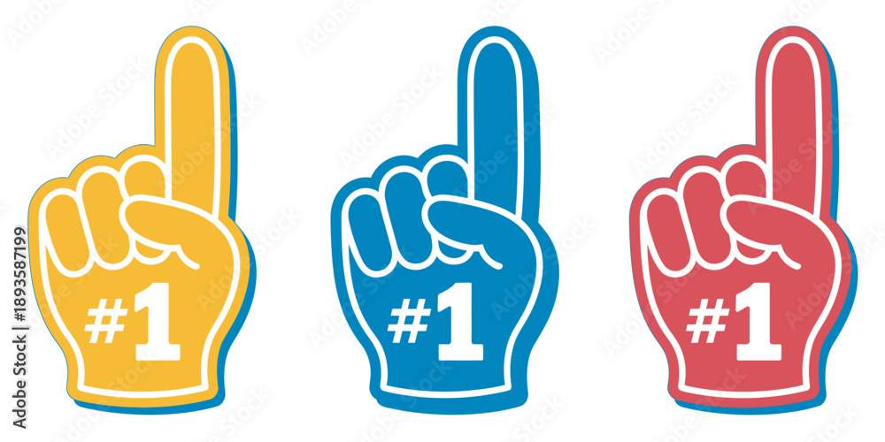 Fototapeta premium Foam finger vector illustration, number one hand gesture, sports team spirit, cheering fans, stadium excitement, celebration design graphic element icon