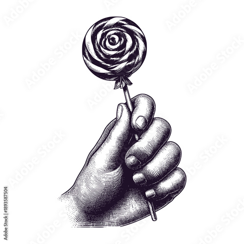 Hand holding Spiral lollipop candy on stick