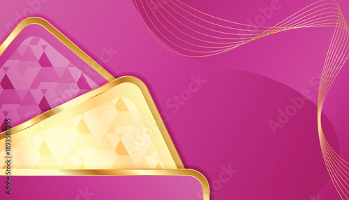 Abstract Pink And Gold Background With Geometric Shapes And Wavy Lines