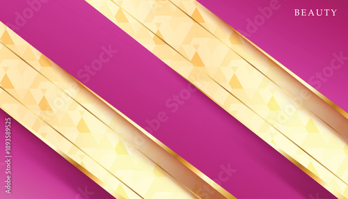 Dynamic abstract background design featuring a luxurious golden geometric pattern intersected by vibrant magenta diagonal stripes, creating an elegant and modern graphic texture