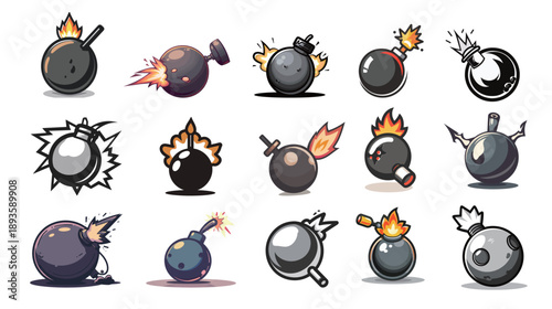 Cartoon-style bomb icon vector illustration, playful explosive symbol
