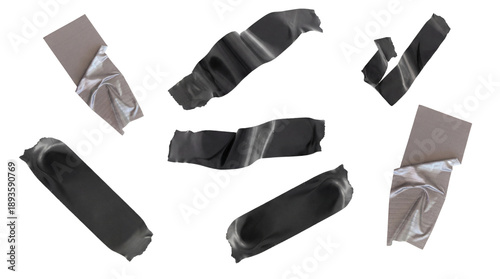 Fényképezés collection of sticky tape strips and pieces, some on cardboard backing, isolated on a transparent background, with varying textures and reflectivity, suitable for design elements