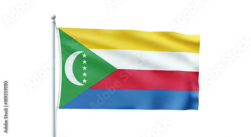 Free Download Flag of Comoros waving on a flagpole against a white background - GFXLoad