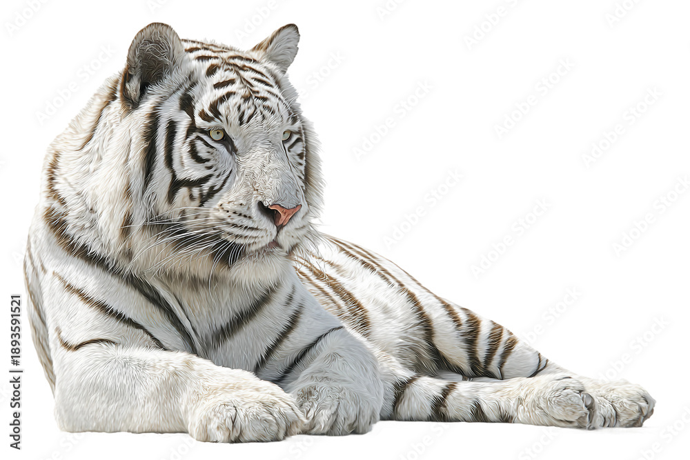 Obraz premium Fierce White Tiger Illustrated in Bold Oil Painting Composition isolated on transparent background