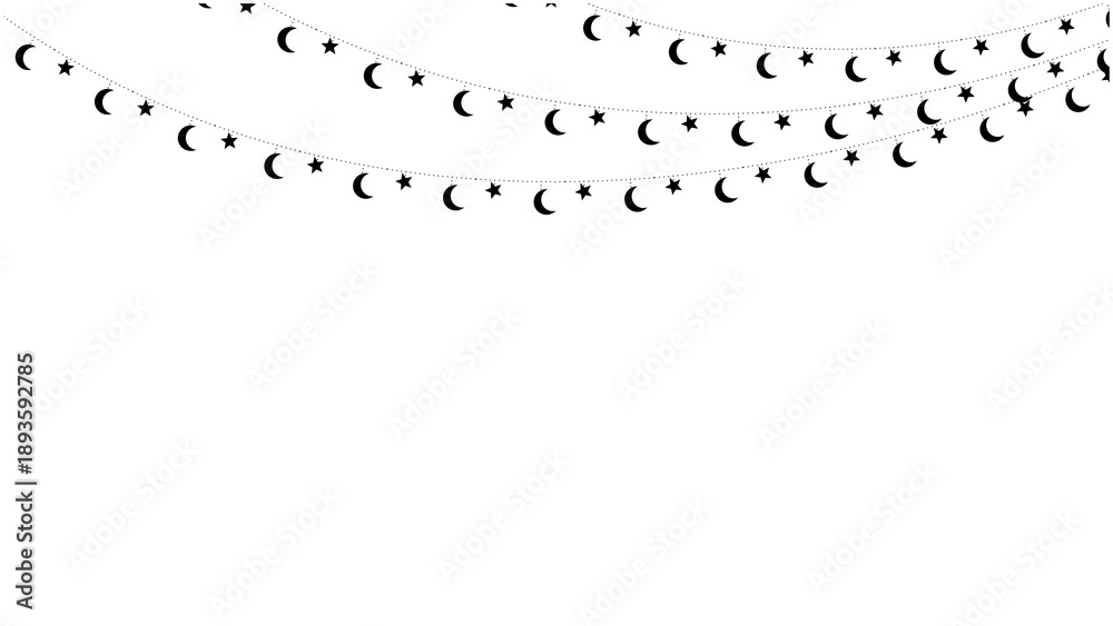 Naklejka premium Garland with hanging crescents and stars. 