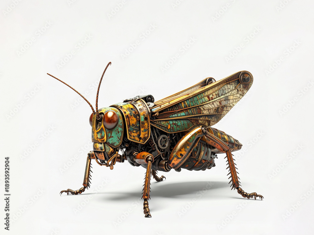 Fototapeta premium rusty grasshopper on white background