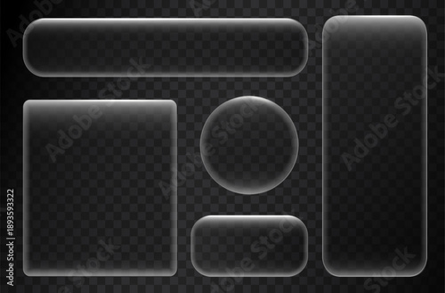 Floating liquid glass shapes reflect light realistically with soft shadow. Gradient edges enhance dimensionality. Ideal for UI, banners, or digital decoration.