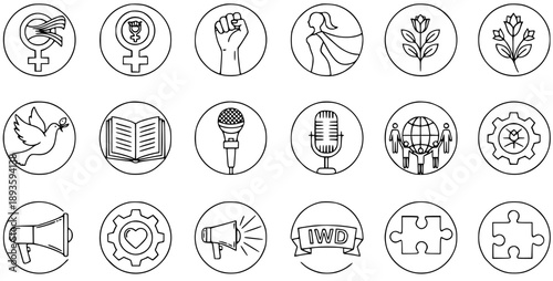 International Women's Day Icon Set - Symbols of Equality, Empowerment, and Progress