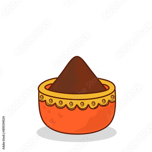 Brown Indian Spice Powder in Bowl Traditional Masala Ingredient Isolated on White Background