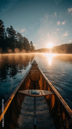 Cinematic canoe journey at peaceful lake mindful travel experience solitude in nature wilderness meditation