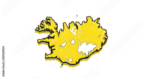 Stylized yellow map outline of Iceland with 3D effect
