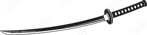 Black and White Sketched of a Traditional Japanese Sword with a Handle