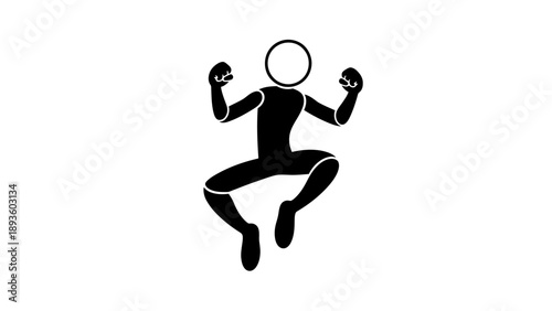 Silhouette of a person jumping with fists raised in excitement.