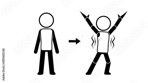 Transformation of a person from calm to energetic and excited state.