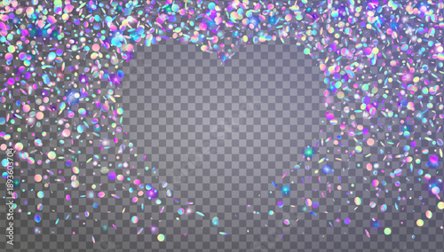 Carnival Glitter In Heart Shape. Pink Glitch Confetti And Holographic Tinsel. Love Valentine And Wedding Background With Sparkle Sequins. Purple Birthday Party. Blue Shiny Carnival Glitter