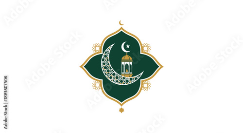 Islamic Geometric Pattern with Crescent Moon