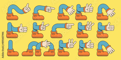 Cartoon character hands and legs set with various gestures and poses for animation and graphic design projects funny mascot body parts for creative branding and playful corporate identity assets