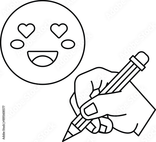 A hand is writing a smiley face with a pencil