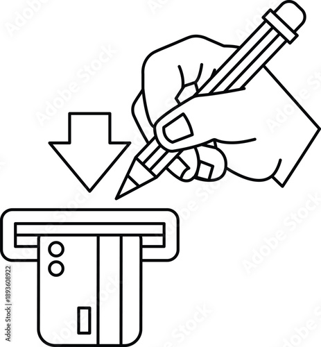 A hand is writing on a credit card machine