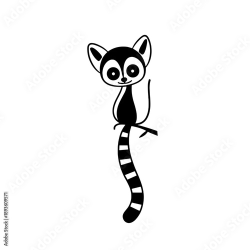 Ring-tailed Lemur. Ring-tailed Lemur simple black and white line art vector logo