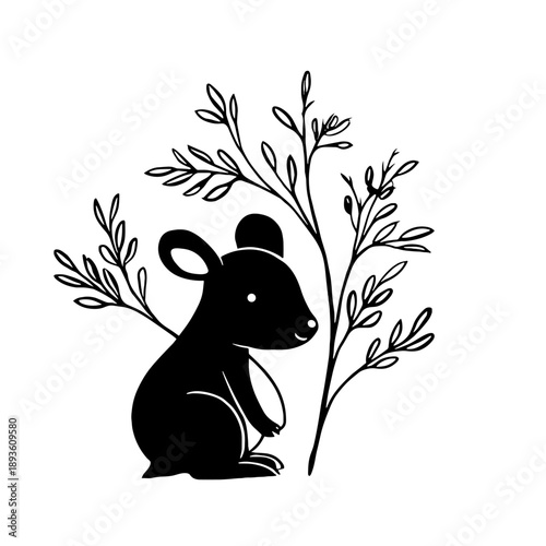 Tree Kangaroo. Tree Kangaroo simple black and white line art vector logo