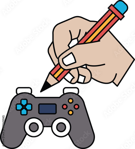 A hand is drawing on a video game controller