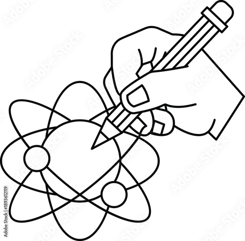 A hand is drawing a pencil on a black background