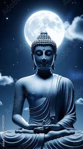 Gautama Buddha Minimal Spiritual Background Night Sky Full Moon Mindfulness