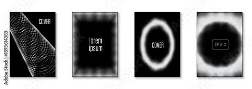 Wave Poster Set. Dots Black And White  Flyer. Line Texture. White Business Cover. Color Circles On Memphis Layout. Minimalistic Brochure In 2d Frame. Black Wave Poster