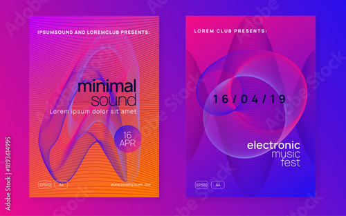 Fest Design. Dance Poster. Music Electro Element. Blue Techno Event. Festival Cover. Soundwave Radio Illustration. Pink Edm Banner. Violet Fest Design