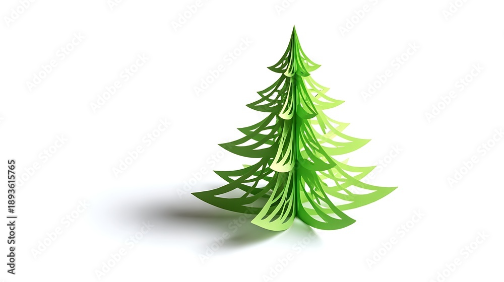 Fototapeta premium Modern green paper cutout Christmas tree on white background